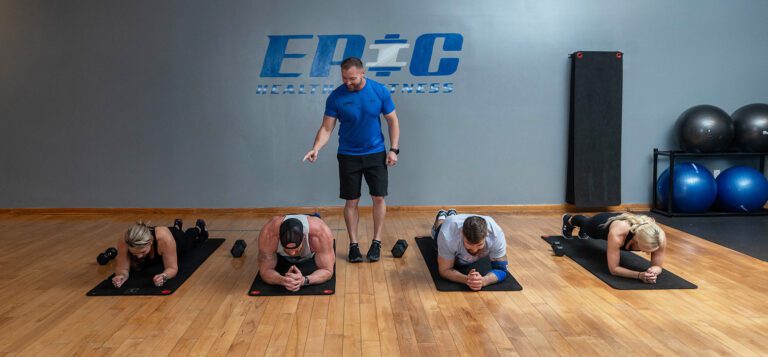 Group fitness class at Epic Health and Fitness—high-energy workouts, expert trainers, and motivating group sessions for strength and endurance at Florida gyms